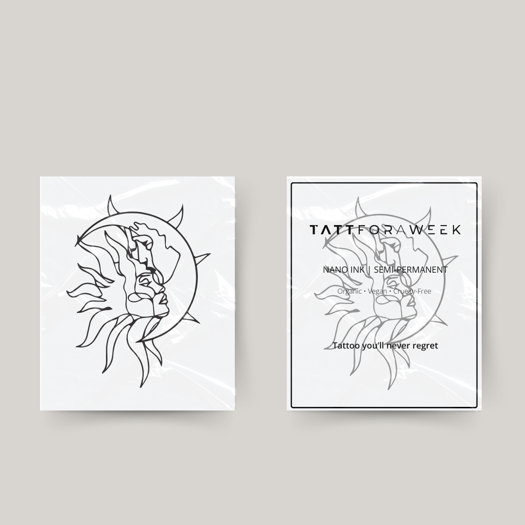 Homem tatuagem temporária, sol e lua