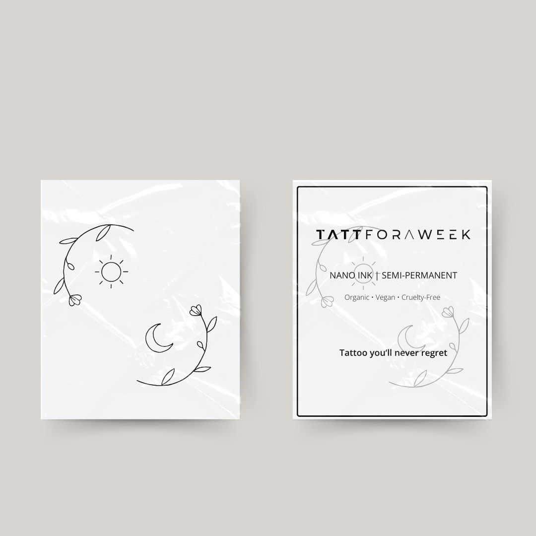 Tatuagem temporária combinada flores, sol e lua