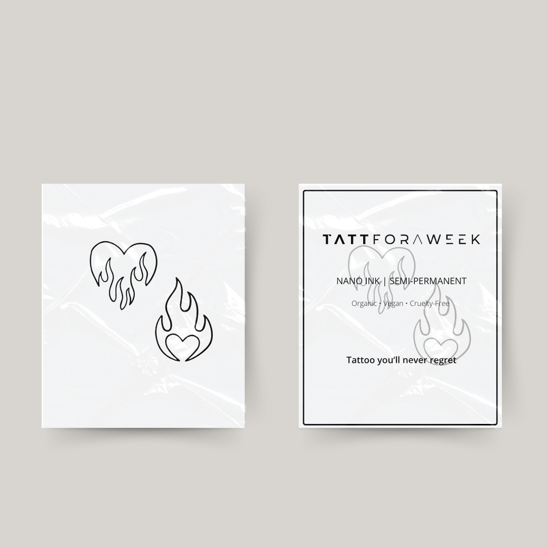 Tatuagem temporária de corações flamejantes combinando