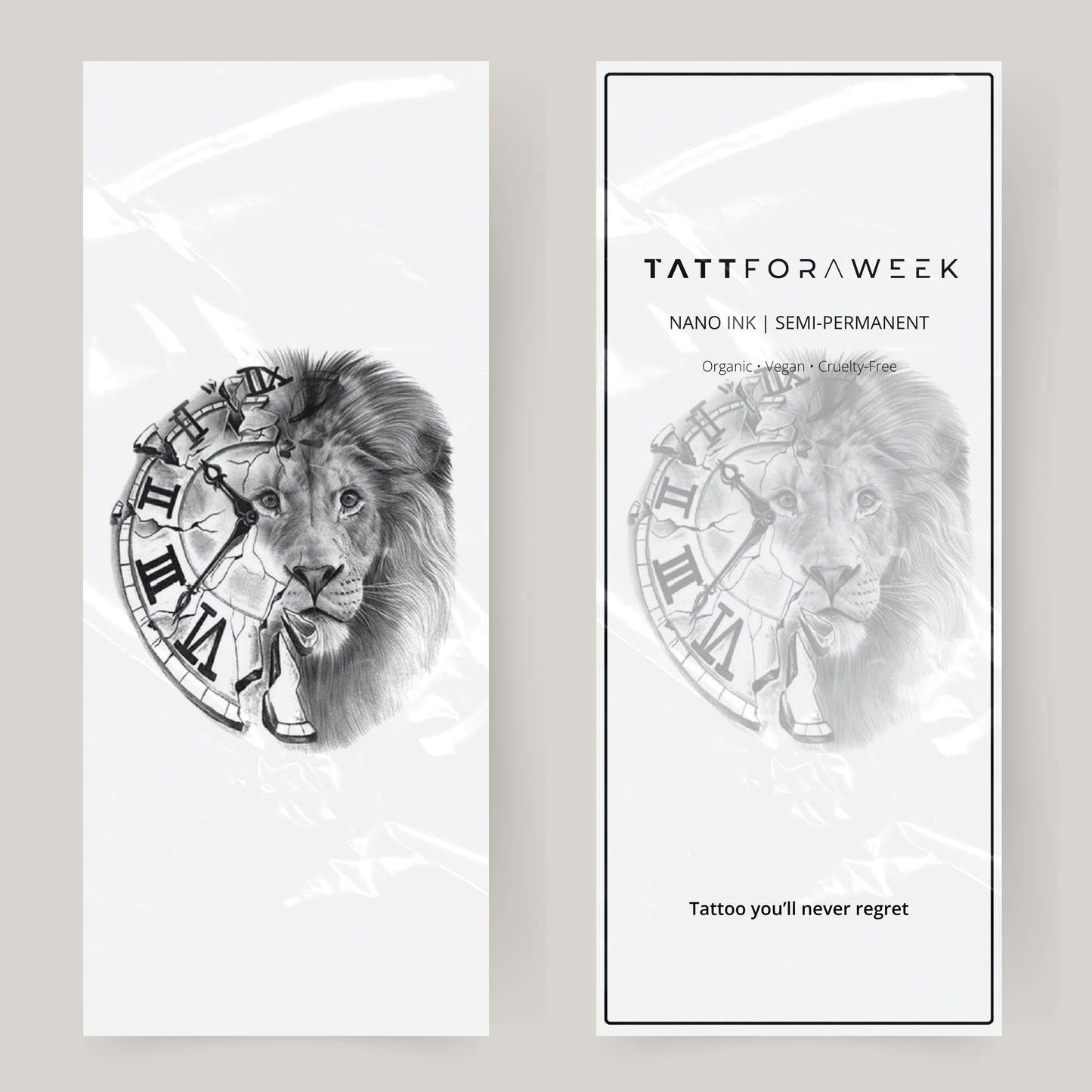 Grande relógio de tatuagem falso e leão