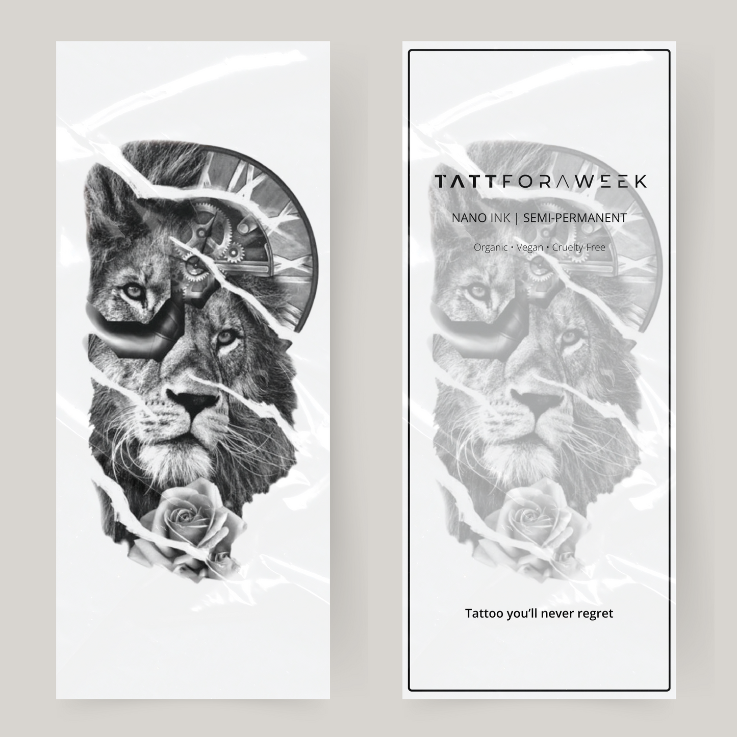 Grande tatuagem falsa de leão e relógio