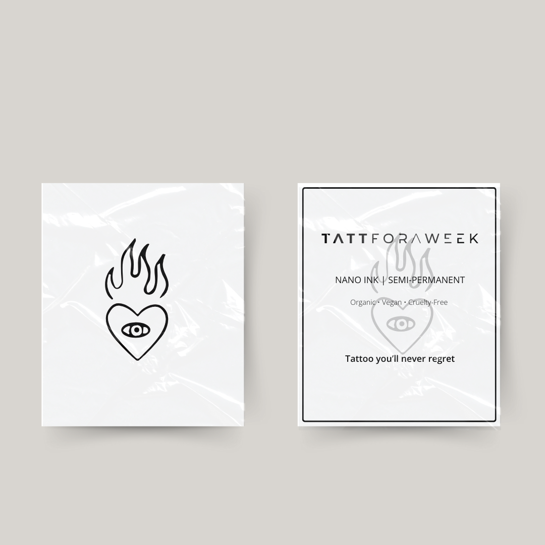 Tijdelijke tattoo hartje in vlam met oog