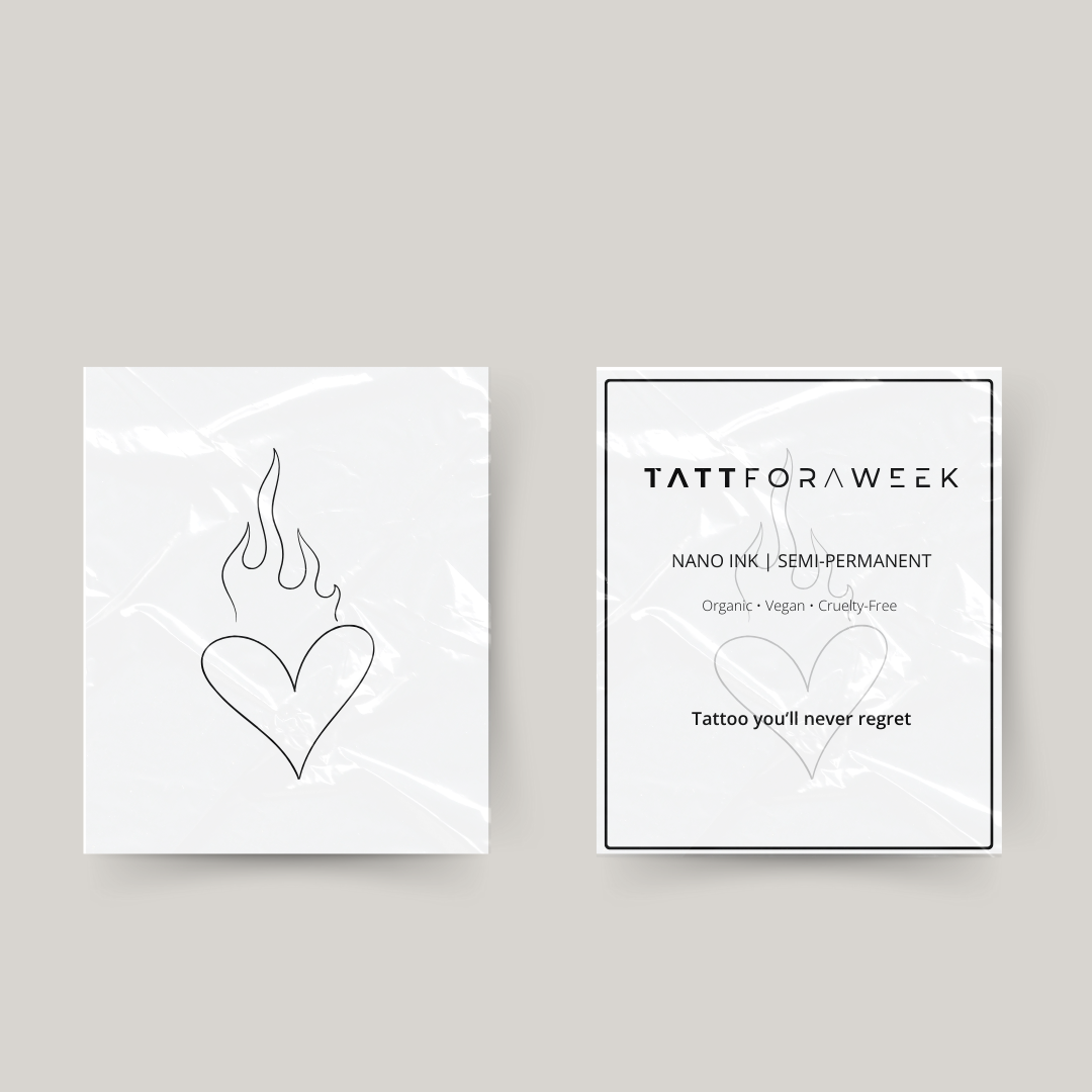 Coração de tatuagem temporária em chamas