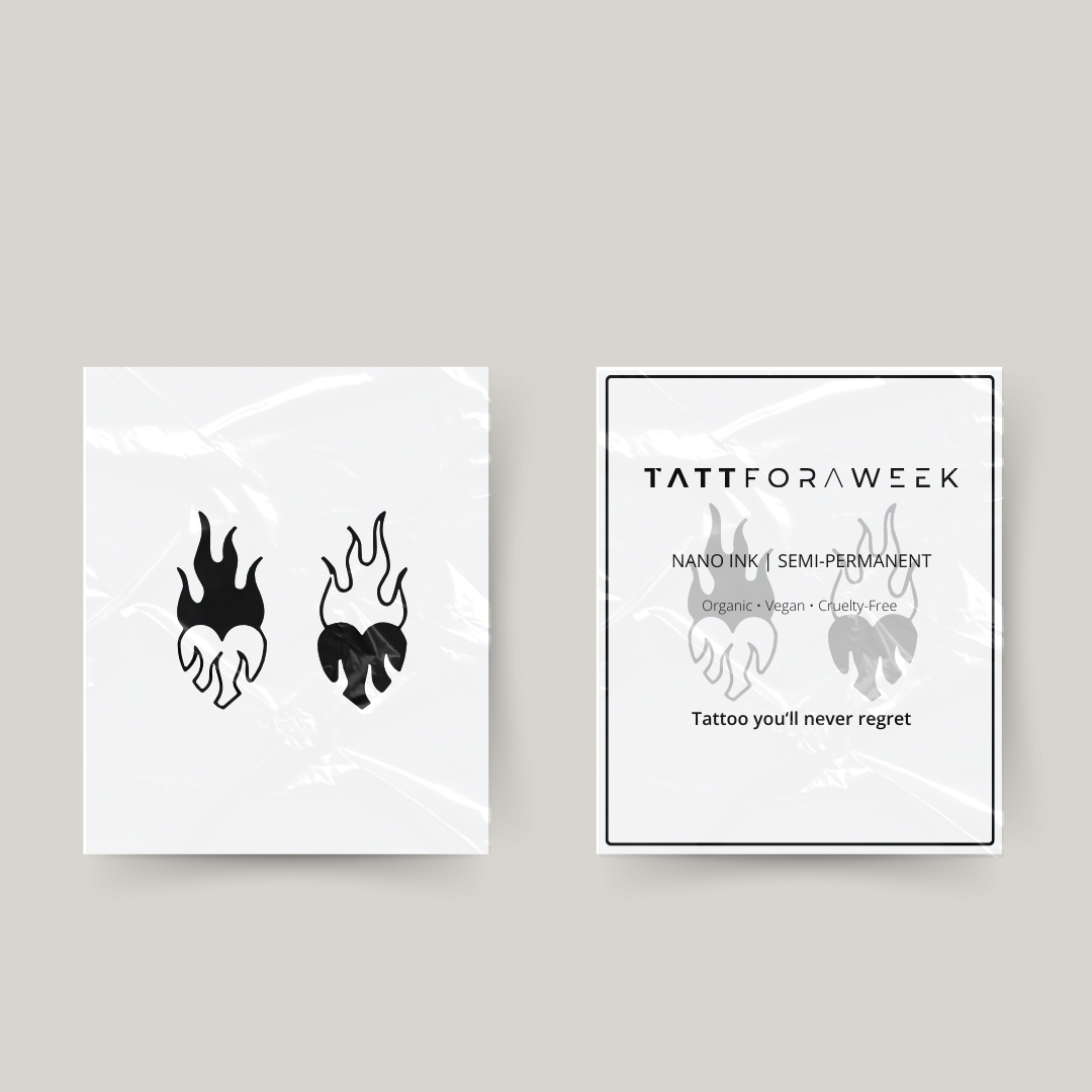 Tatuagem temporária combinada corações flamejantes