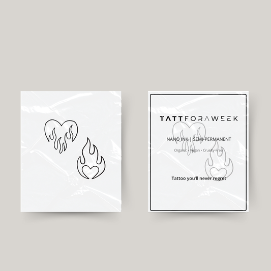 Tatuagem temporária de corações flamejantes combinando