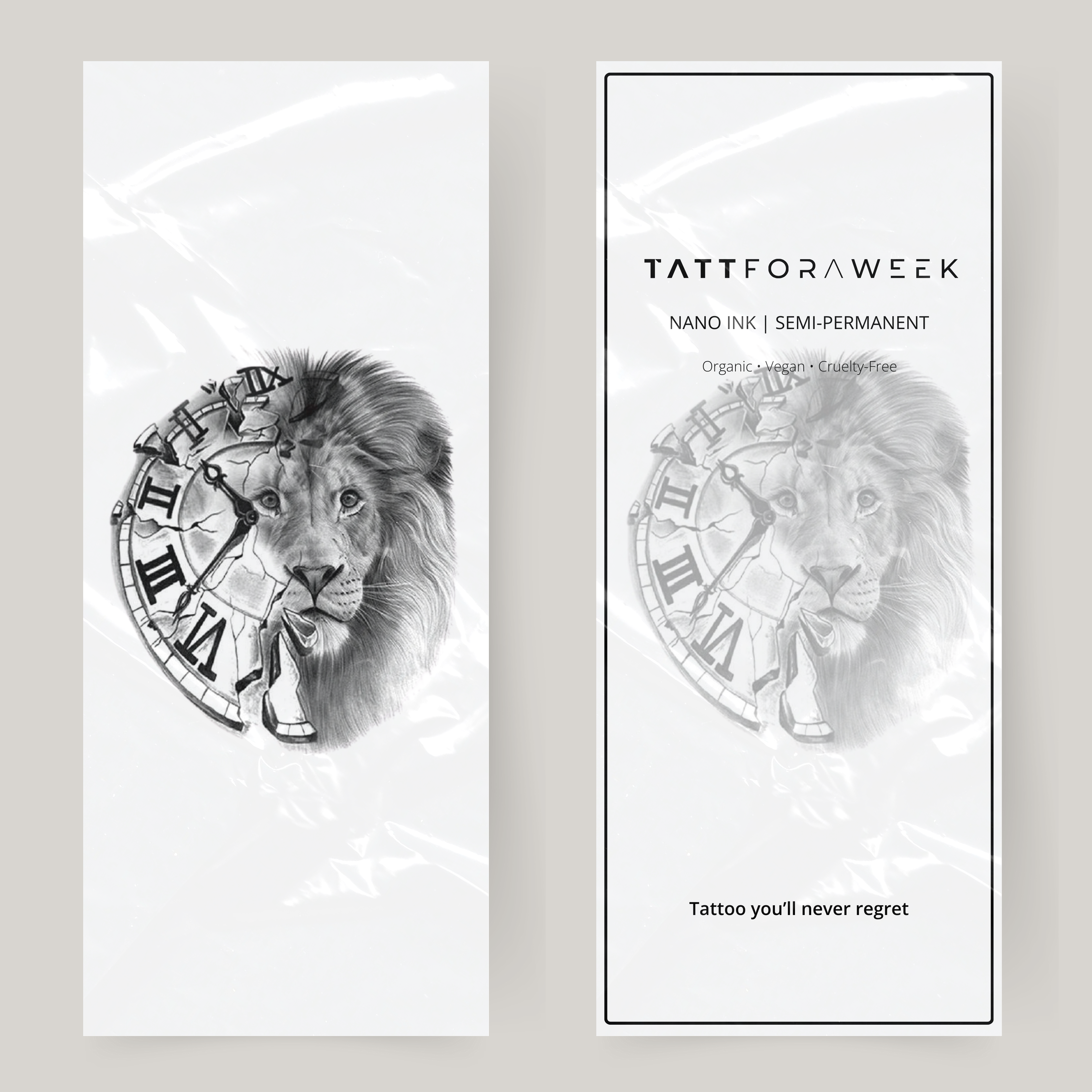 Grande relógio de tatuagem falso e leão