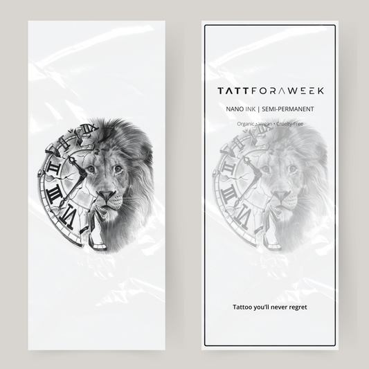 Grande relógio de tatuagem falso e leão