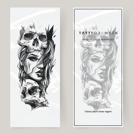 Grande tatuagem falsa de mulher e caveiras