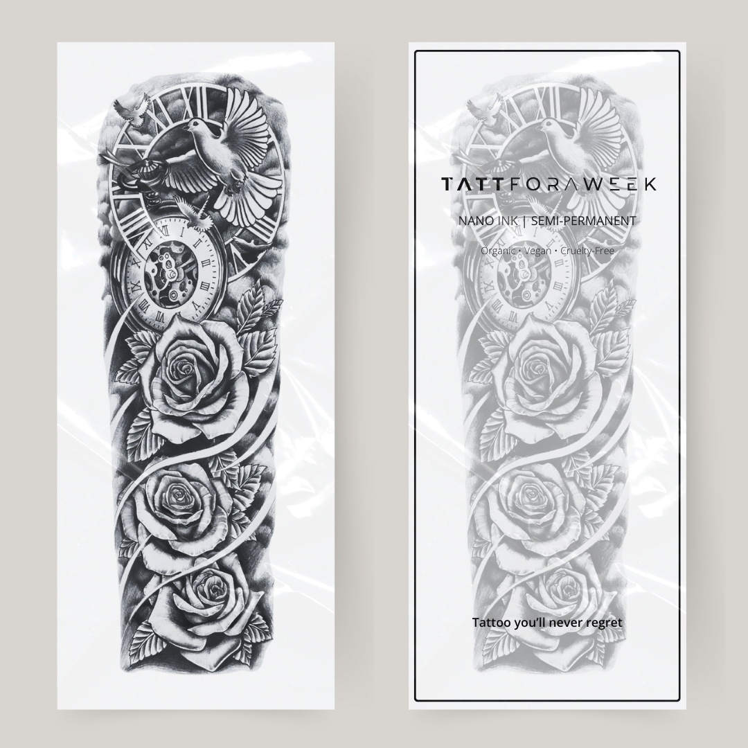 Pombo com manga de tatuagem falsa