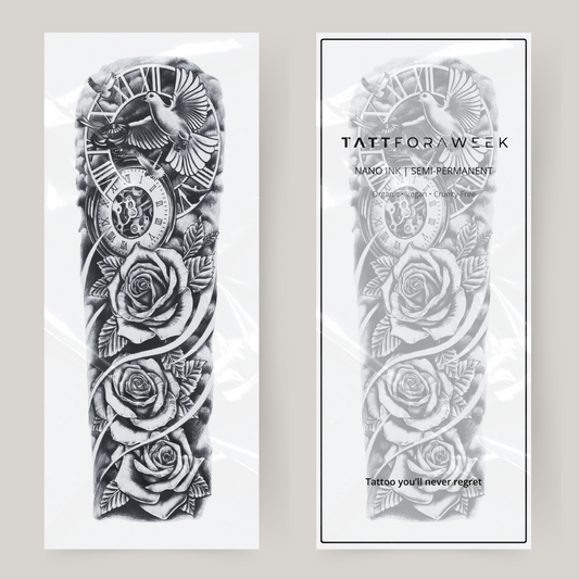 Pombo com manga de tatuagem falsa